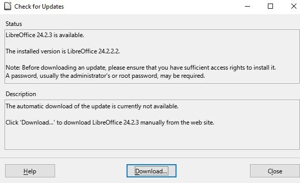 Seleziona l'aggiornamento LibreOffice